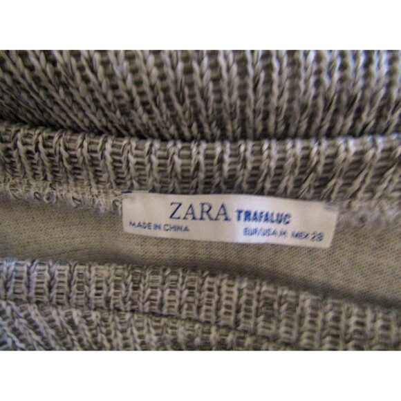 Zara Trafaluc Womens Gray Boxy Cropped Knit Sweater Black Stitch Trim Size M - Picture 6 of 6